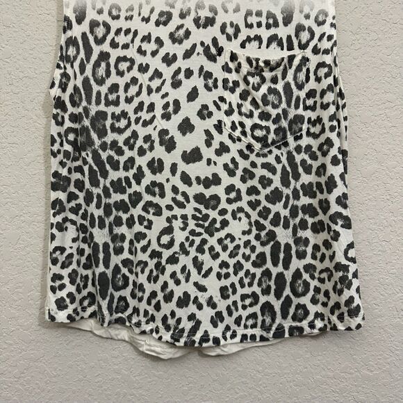HAUTE HIPPIE Leopard Print Sheer Muscle Tank Top w Pocket in Ivory - Picture 4 of 9